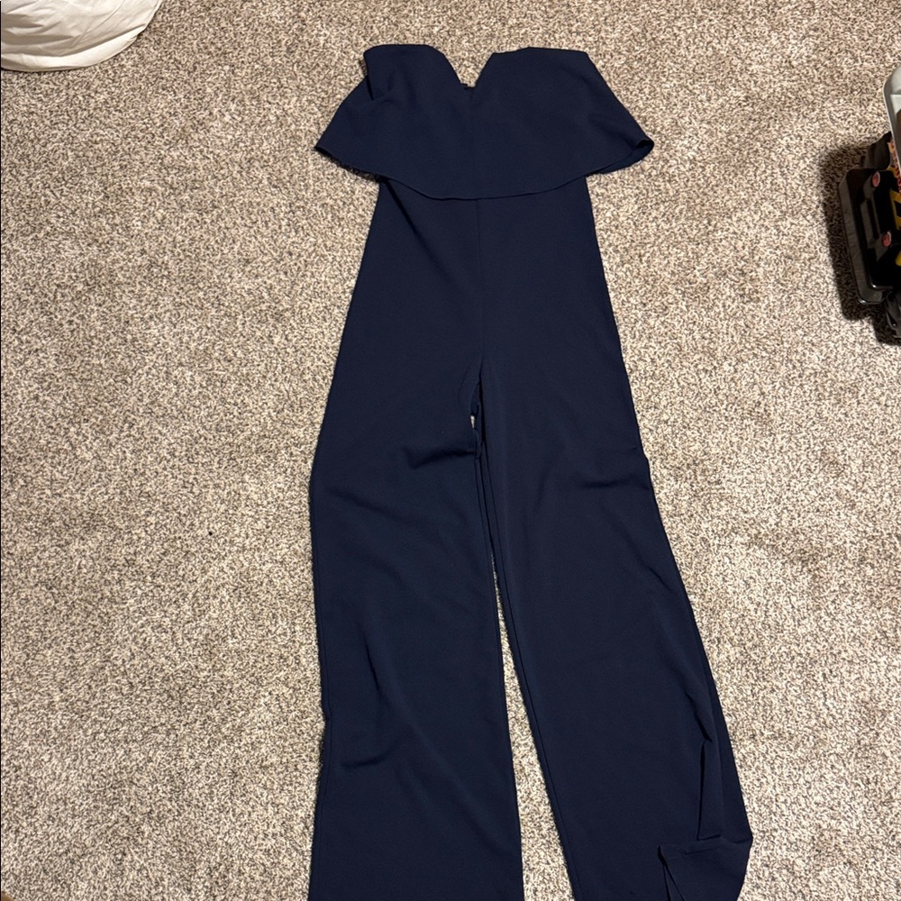Lulu's Midnight Blue Strapless Jumpsuit